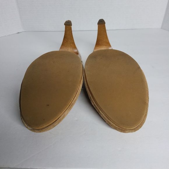 Michael Kors Brown Suede Leather & Wood Slide Heel Platform Mules Size 11 M - Picture 6 of 9